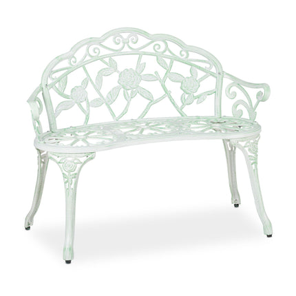 Garden bench greenish white with roses