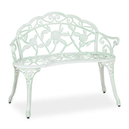 Garden bench greenish white with roses
