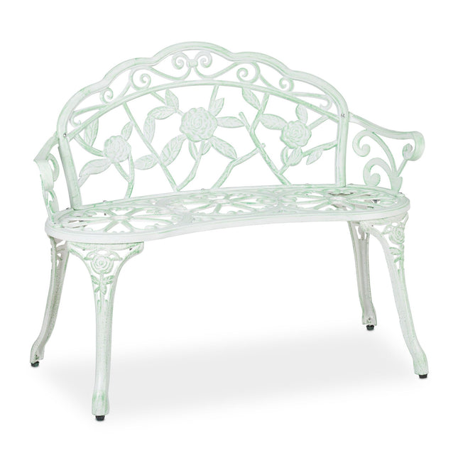 Garden bench greenish white with roses