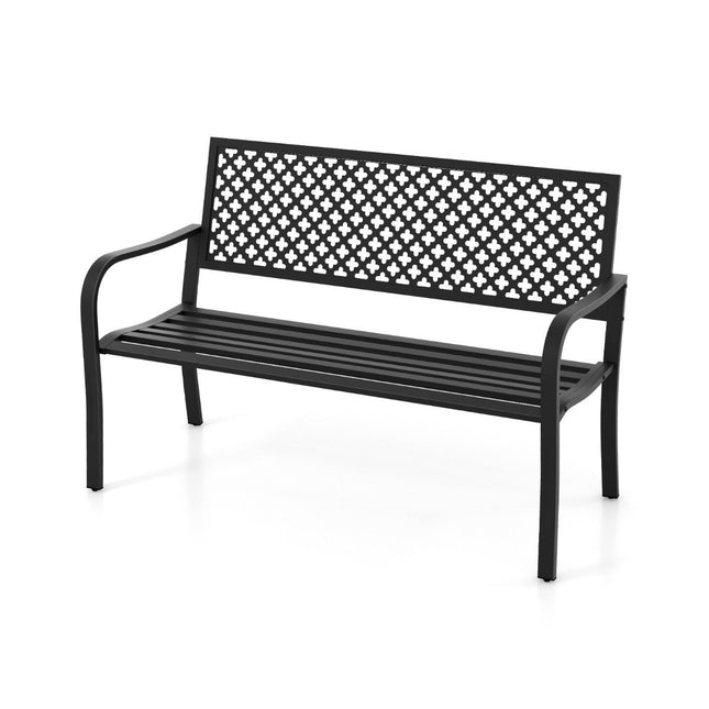 Garden bench metal weatherproof bench for 2-3 seater park bench with backrest and armrest 127 x 62 x 86 cm black