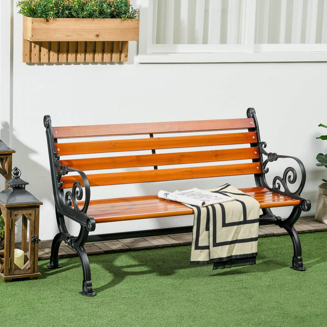 Garden bench in teak with armrests, weatherproof, 2-seater