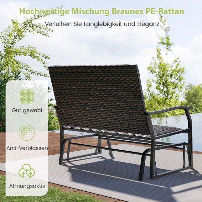 Garden bench polyrattan rocking bench with gentle sliding movement patio bench for balcony brown