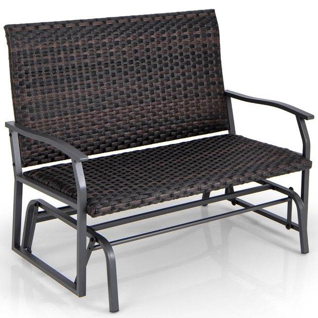 Garden bench polyrattan rocking bench with gentle sliding movement patio bench for balcony brown