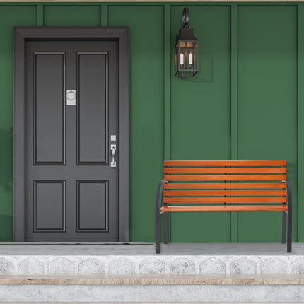 Garden bench steel frame & wood dark brown