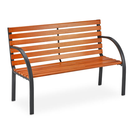 Garden bench steel frame & wood dark brown