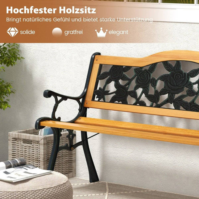 Garden bench weatherproof 2-seater bench with armrests balcony bench wooden bench 126 x 52 x 76 cm