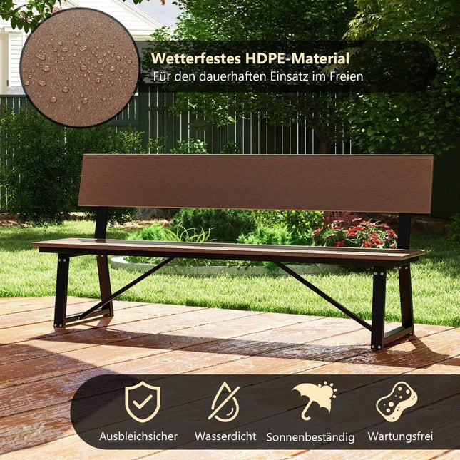 Garden bench weatherproof 3-seater bench can hold up to 500kg 183 x 52 x 85 cm brown