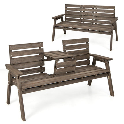 Garden bench with folding center table & backrest wooden bench load capacity 320 kg brown