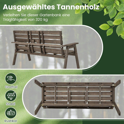 Garden bench with folding center table & backrest wooden bench load capacity 320 kg brown