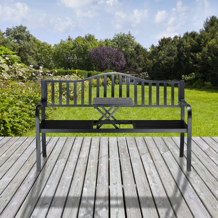 Garden bench with integrated table