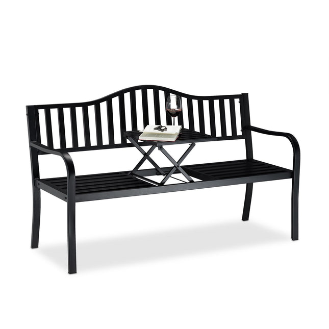 Garden bench with integrated table