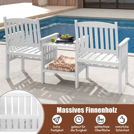 Tuinbank met tafel 2-zitsbank met 5 cm parasolgat houten bank van dennenhout tot 330 kg 165 x 60 x 88 cm wit