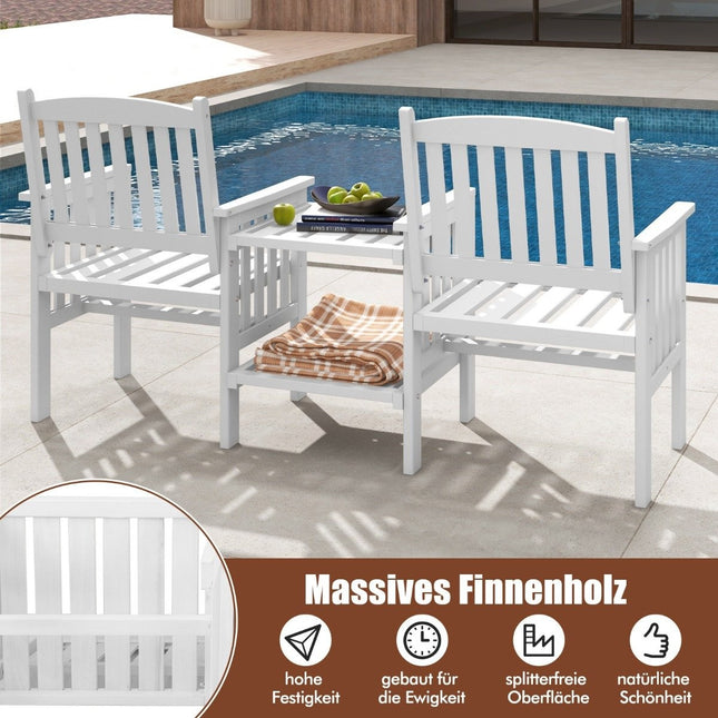 Garden bench with table 2-seater bench with 5 cm umbrella hole wooden bench made of fir wood up to 330 kg 165 x 60 x 88 cm white