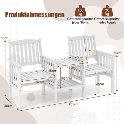 Tuinbank met tafel 2-zitsbank met 5 cm parasolgat houten bank van dennenhout tot 330 kg 165 x 60 x 88 cm wit