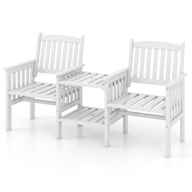 Garden bench with table 2-seater bench with 5 cm umbrella hole wooden bench made of fir wood up to 330 kg 165 x 60 x 88 cm white