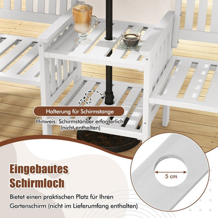 Tuinbank met tafel 2-zitsbank met 5 cm parasolgat houten bank van dennenhout tot 330 kg 165 x 60 x 88 cm wit