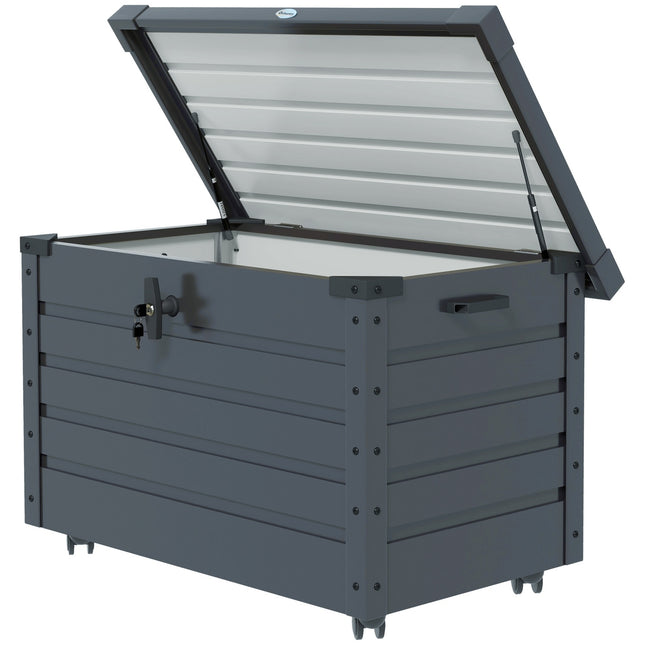 Dark gray garden storage box with wheels and lock 100x62x65 cm