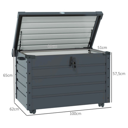 Dark gray garden storage box with wheels and lock 100x62x65 cm
