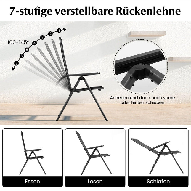 Garden chair aluminum weatherproof folding chair with 7-way adjustable backrest black (1 piece)