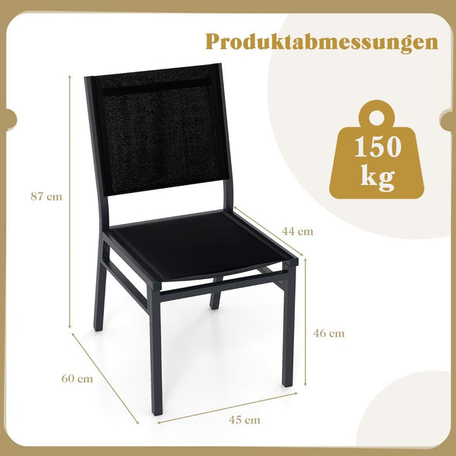 Garden chair aluminum weatherproof patio chair with breathable seat and backrest 60 x 45 x 87 cm black