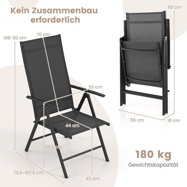 Garden chairs with 7-way adjustable backrest, folding chairs, load capacity up to 180 kg, black, 1 piece