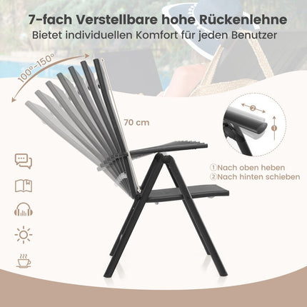 Garden chairs with 7-way adjustable backrest, folding chairs, load capacity up to 180 kg, black, 1 piece