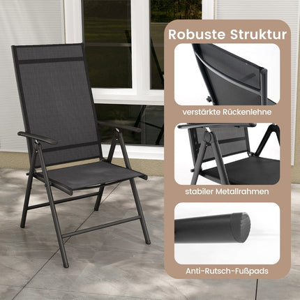 Garden chairs with 7-way adjustable backrest, folding chairs, load capacity up to 180 kg, black, 1 piece