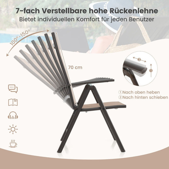 Garden chairs with 7-way adjustable backrest, folding chairs, load capacity up to 180 kg, brown, 1 piece