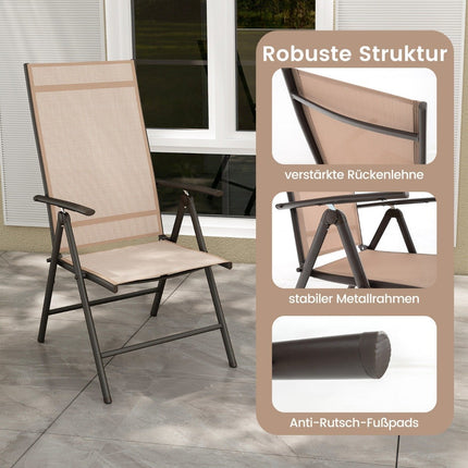 Garden chairs with 7-way adjustable backrest, folding chairs, load capacity up to 180 kg, brown, 1 piece