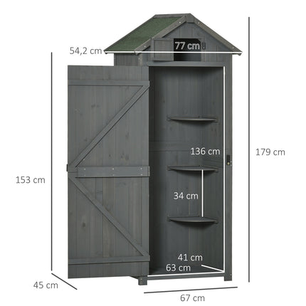 Wooden garden tool shed - Gray & Green, With shelves, 77x54x179 cm