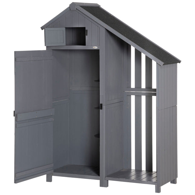 Garden tool shed in wood, gray and black, 129x52x180 cm