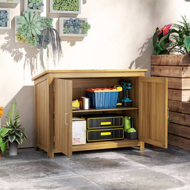Weather-resistant wooden garden tool shed with shelves 110x50x85 cm