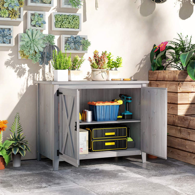 Garden tool shed in wood - weatherproof with shelves 110x60x88.5 cm