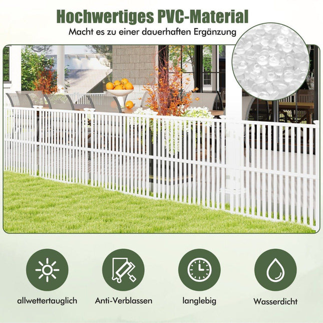 Garden fence, 2 parts, 114 cm high, fence with posts and protective caps, privacy fence, white