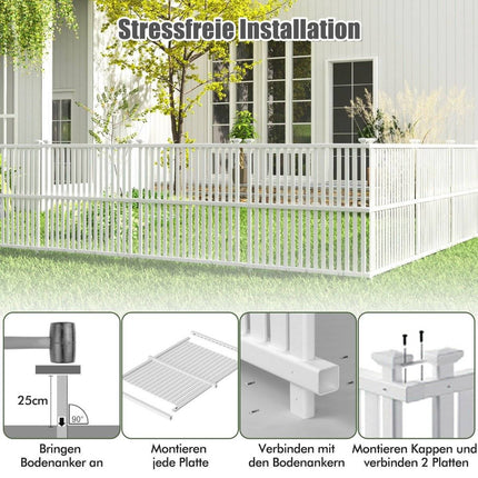 Garden fence, 2 parts, 114 cm high, fence with posts and protective caps, privacy fence, white
