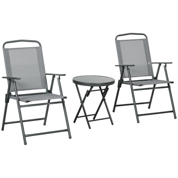 Folding bistro set - steel & mesh, light gray - 3-piece
