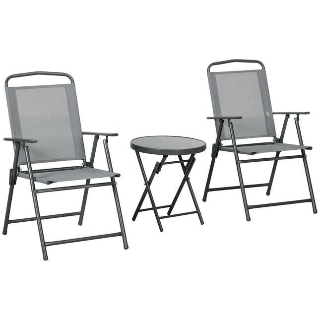 Folding bistro set - steel & mesh, light gray - 3-piece