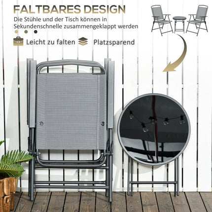 Folding bistro set - steel & mesh, light gray - 3-piece
