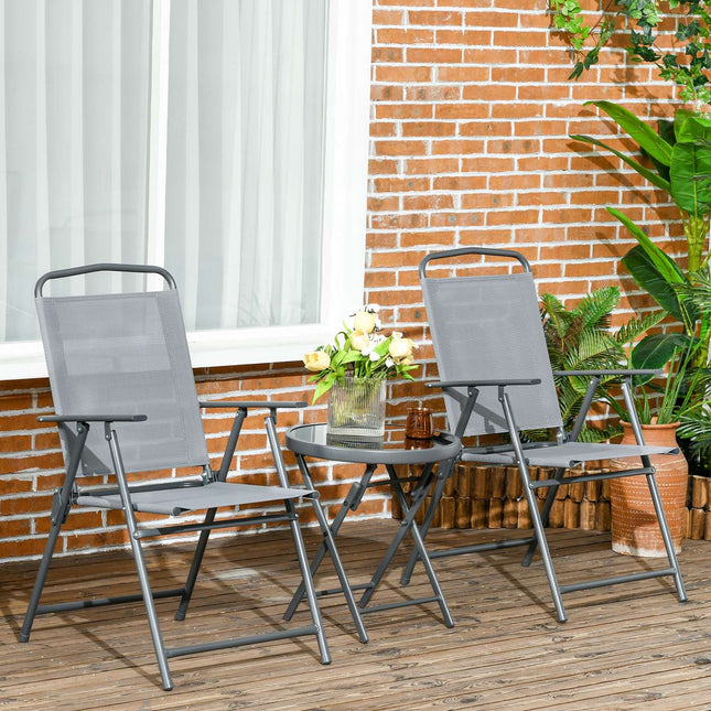 Folding bistro set - steel & mesh, light gray - 3-piece