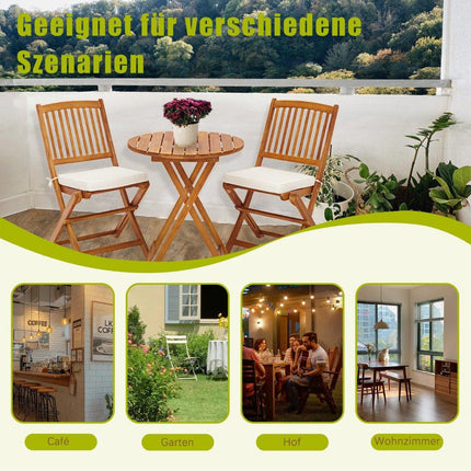 Tuinmeubelset 3-delige balkonmeubelset met 2 stoelen en ronde salontafel van acaciahout, opvouwbare bistroset voor terras, beige
