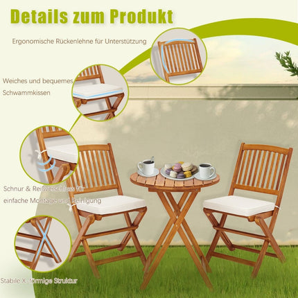 Tuinmeubelset 3-delige balkonmeubelset met 2 stoelen en ronde salontafel van acaciahout, opvouwbare bistroset voor terras, beige