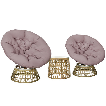 Tuinmeubelset 3-delig. Bistroset met salontafel en 2 stoelen, tuinzitgroep met kussens, balkonmeubilair voor terras in geel