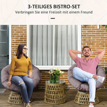 Tuinmeubelset 3-delig. Bistroset met salontafel en 2 stoelen, tuinzitgroep met kussens, balkonmeubilair voor terras in geel