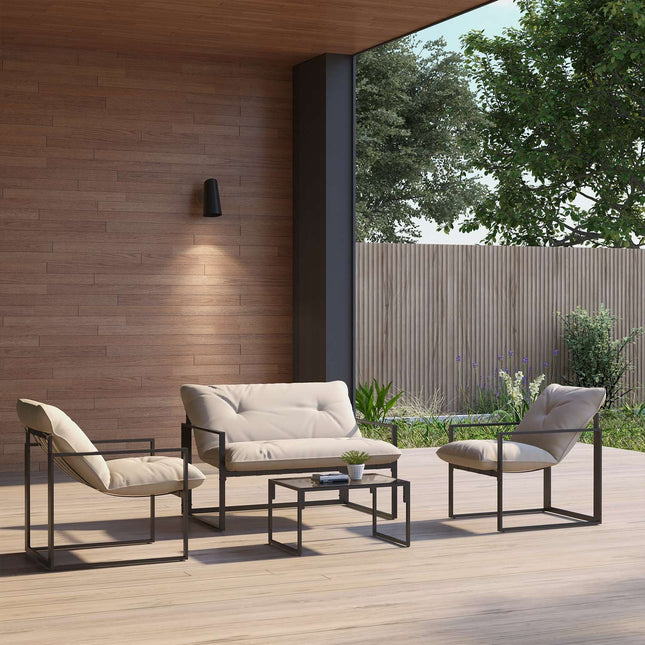 4-piece outdoor furniture - sofa, chairs, table, cushions