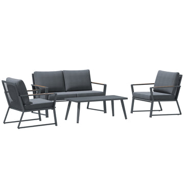 4-part patio in poly rattan, gray - weatherproof and modern