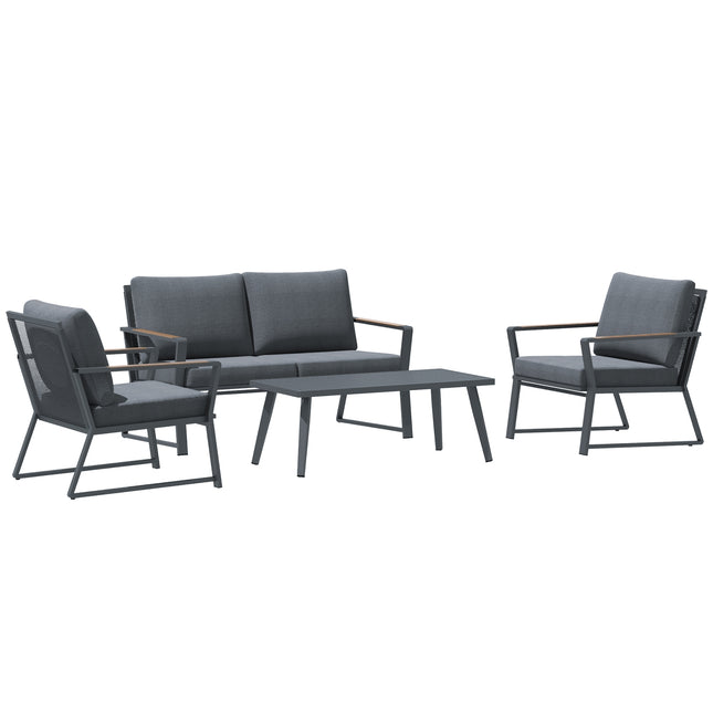 4-part patio in poly rattan, gray - weatherproof and modern