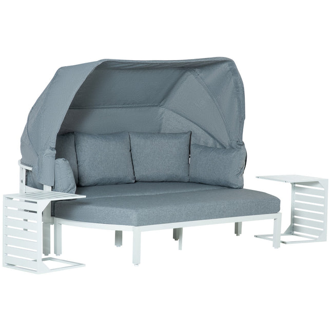5-piece garden furniture set with canopy and cushions, white/grey