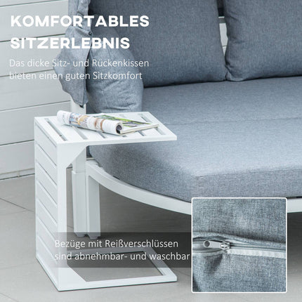 Tuinmeubelset voor 5 personen met bijzettafel en dak, kussens van PP-kunststof en polyester, 190/133B x 81D x 73/62H cm, wit en grijs |