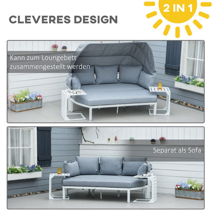 Tuinmeubelset voor 5 personen met bijzettafel en dak, kussens van PP-kunststof en polyester, 190/133B x 81D x 73/62H cm, wit en grijs |