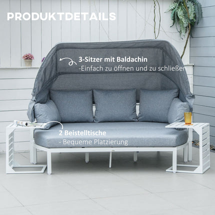 Tuinmeubelset voor 5 personen met bijzettafel en dak, kussens van PP-kunststof en polyester, 190/133B x 81D x 73/62H cm, wit en grijs |